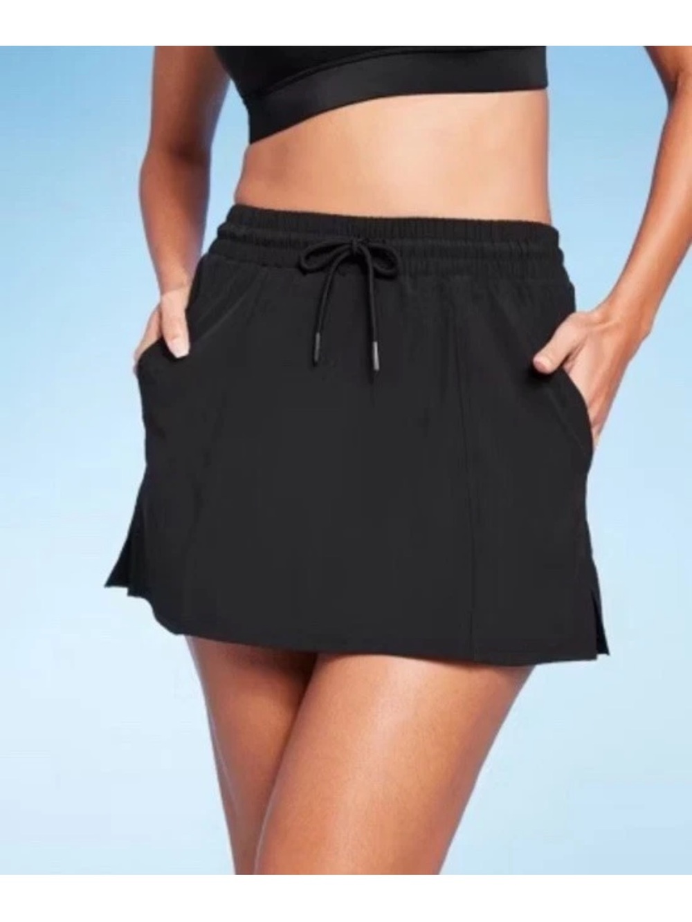 Kona Sol water resistant black swim / active skirt with built in bottoms new